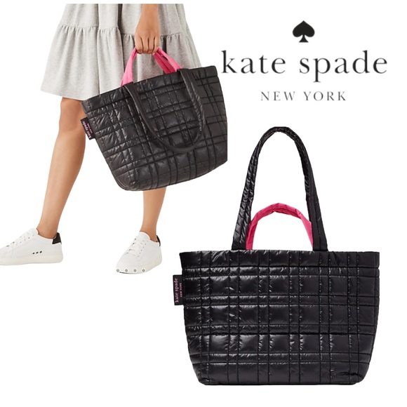 Kate Spade Softwhere Quilted Black Pink Nylon Tote Computer Bag - Picture 5 of 12